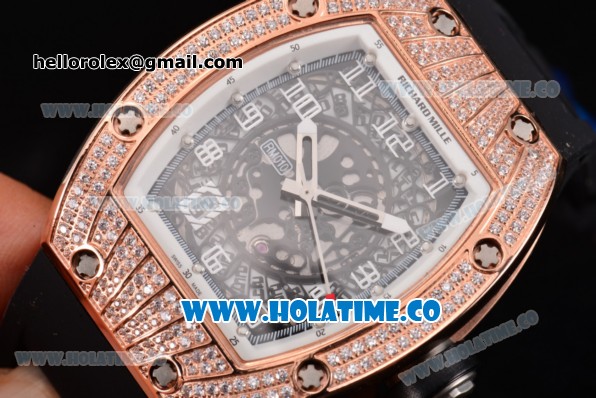 Richard Mille RM010 Miyota 9015 Automatic Rose Gold/Diamonds Case with Skeleton Dial and White Inner Bezel - Click Image to Close